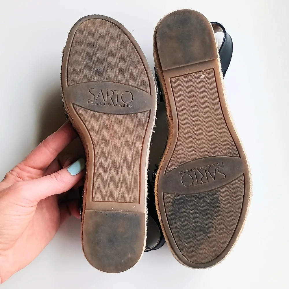 Women's Sarto By Franco Sarto Black Sierra Platform Wedge Espadrille Sandals 5M - Picture 8 of 12